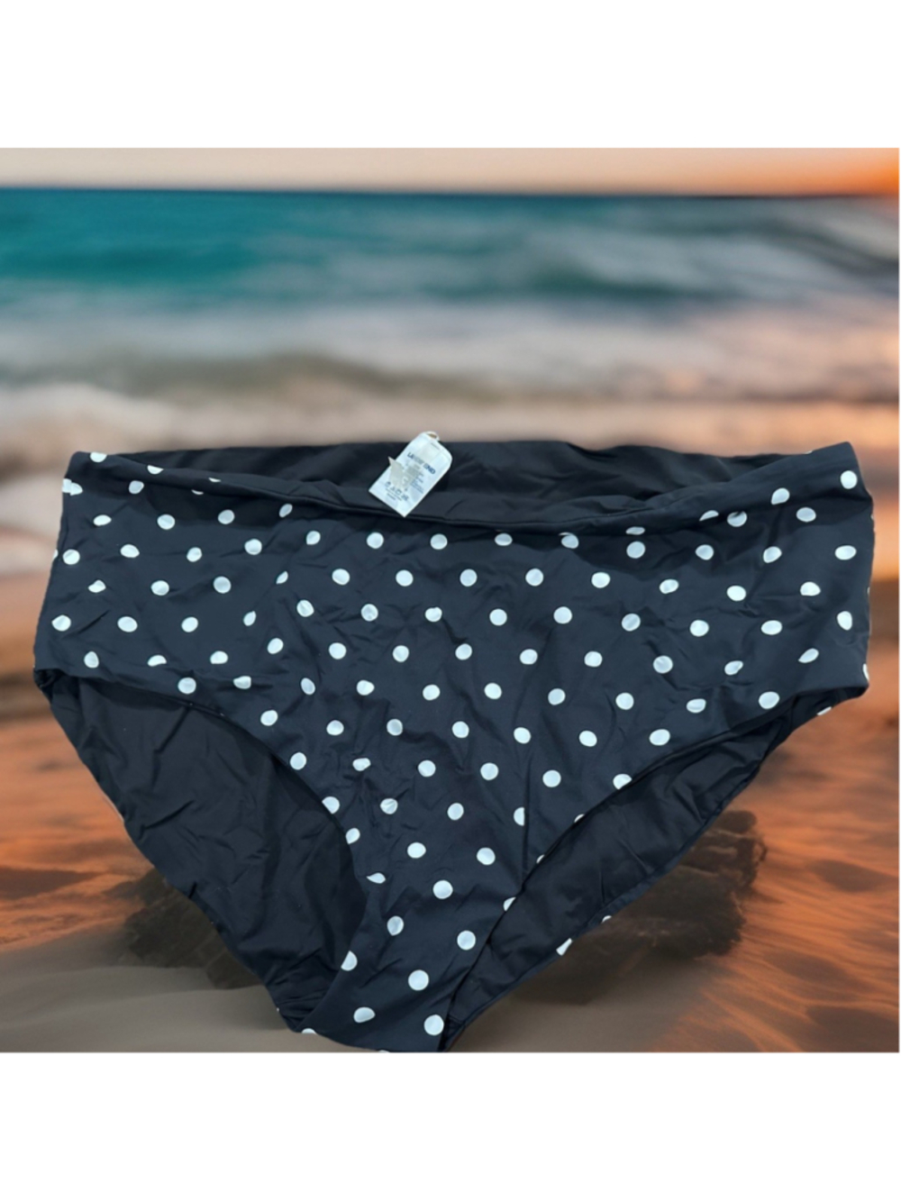 NWT Lands' End Women Plus 26w Bathing suit Swimsuit Bottoms Black White Dots